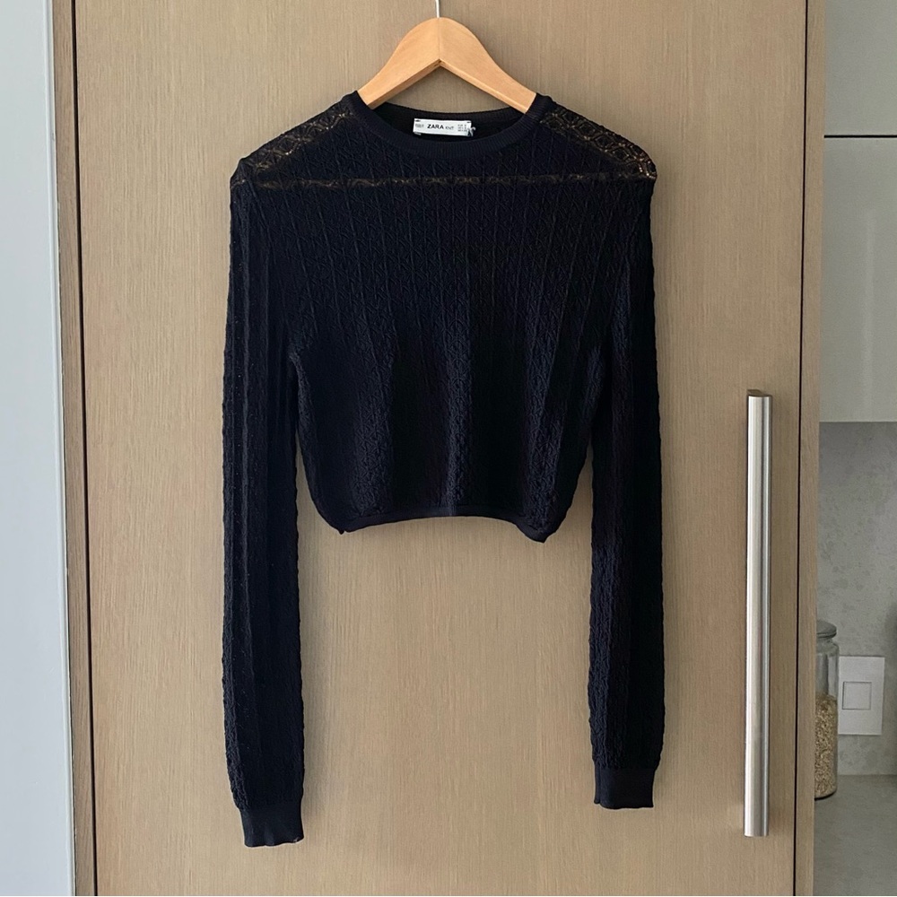 Zara pointelle knit cropped sweater black - Picture 5 of 7